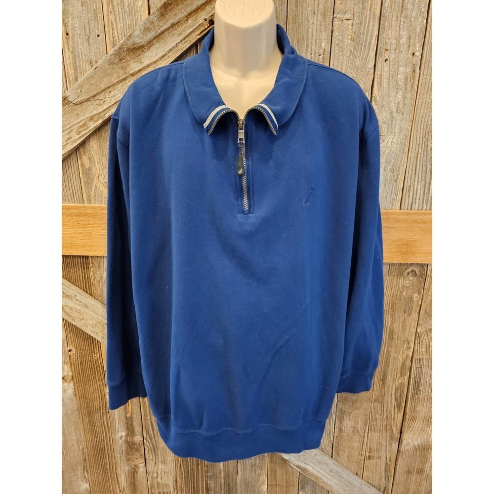 Nautica 1/4 zip hoodie popover sweater size 3XL blue men's warm winter ^